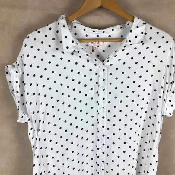PER SE Short Sleeve Polka Dot Button-front Top NWT SMALL - Picture 4 of 9